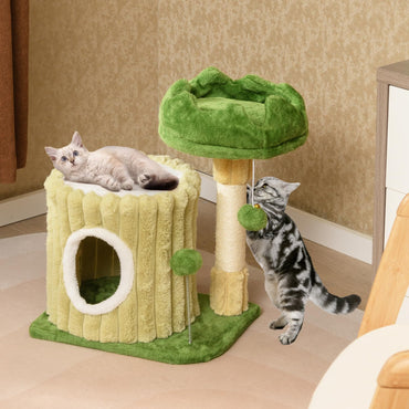 Arbre à chat compact Tangkula, Tour à chat verte avec condo privé, perchoir supérieur moelleux, pompon suspendu et jouet à ressort