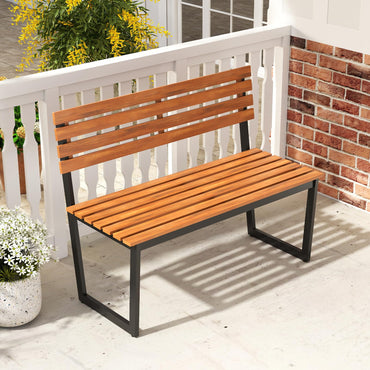 Tangkula 43" Outdoor Wood Bench with Heavy-Duty Metal Frame