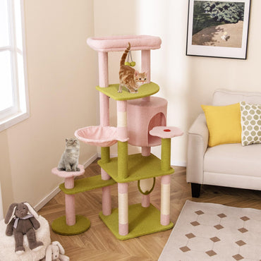 Arbre à chat Tangkula en forme de fleur, tour pour chat de 58 pouces de hauteur avec perchoir supérieur rembourré en peluche