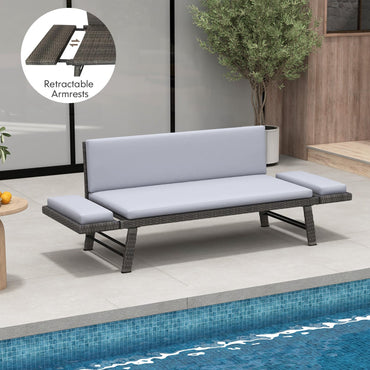Tangkula Canapé-lit de jardin convertible avec accoudoirs réglables, Mobilier de patio en rotin PE avec coussins épais