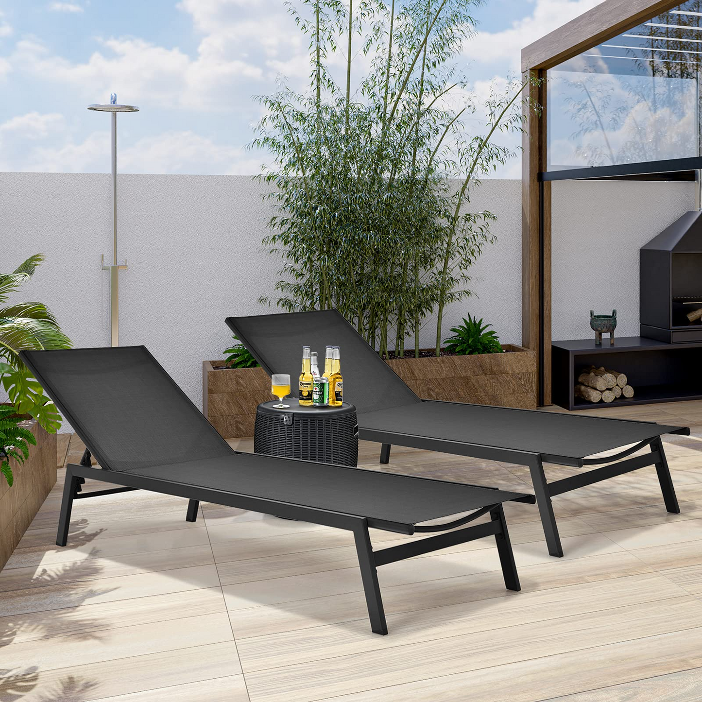 Chaise longue d'extérieur Tangkula, fauteuil inclinable réglable sur 6 positions avec tissu respirant et cadre en acier robuste