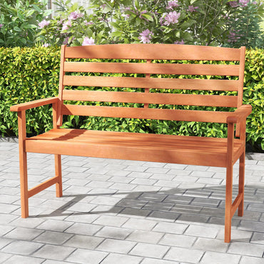 Tangkula Wooden Garden Bench, 2-Person Patio Loveseat with Slatted Backrest