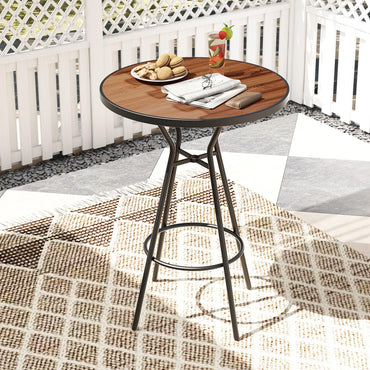 Table de bar d'extérieur ronde Tangkula 28" avec plateau aspect bois