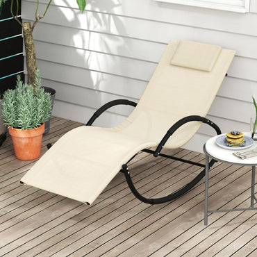 Tangkula Chaise Longue à Bascule d'Extérieur, Chaise Longue Zéro Gravité avec Appuie-Tête Amovible, Dossier et Siège en Tissu