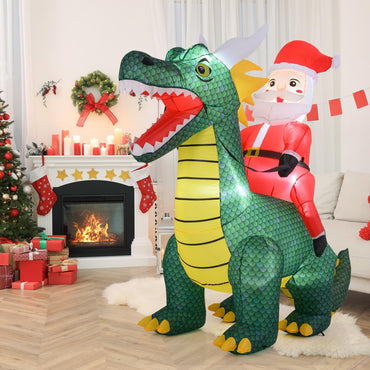 Tangkula 6 FT Christmas Inflatable Santa Claus Ride on Dinosaur