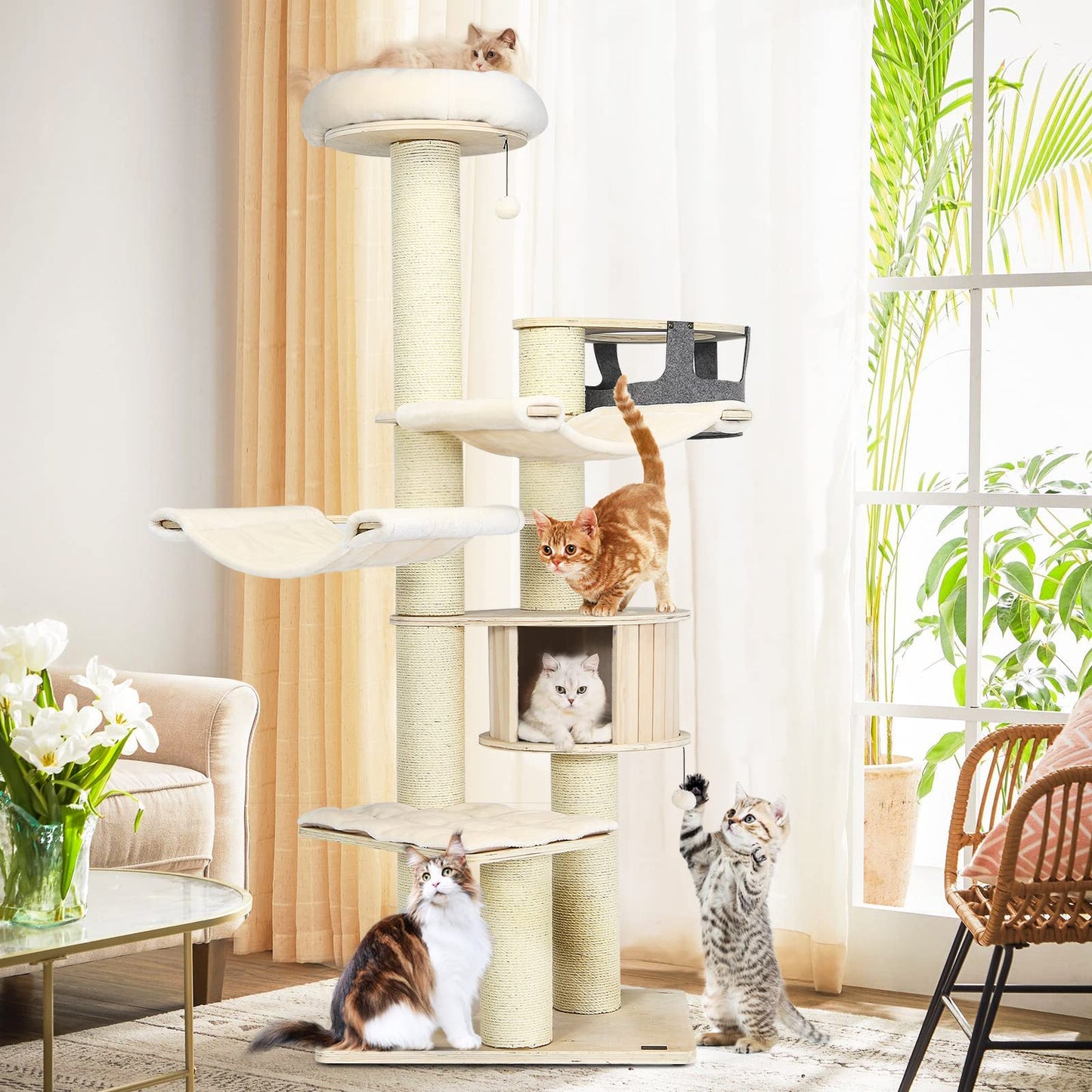 Tangkula Large Cat Tree with Sisal Scratching Posts