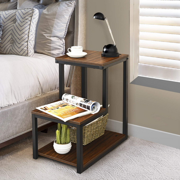 Tangkula Table d'appoint de canapé à 3 niveaux, table de chevet avec étagère de rangement