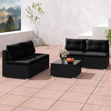 Tangkula Salon de jardin 5 pièces en rotin, ensemble de meubles d'extérieur en osier avec coussins d'assise et de dossier