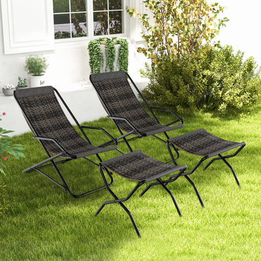 Chaise longue en osier Tangkula avec ottoman, chaise de terrasse avec siège en rotin