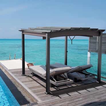 10ft x 10ft Outdoor Retractable Pergola, Patio Metal Pergola with Adjustable Sliding Sun Shade Canopy