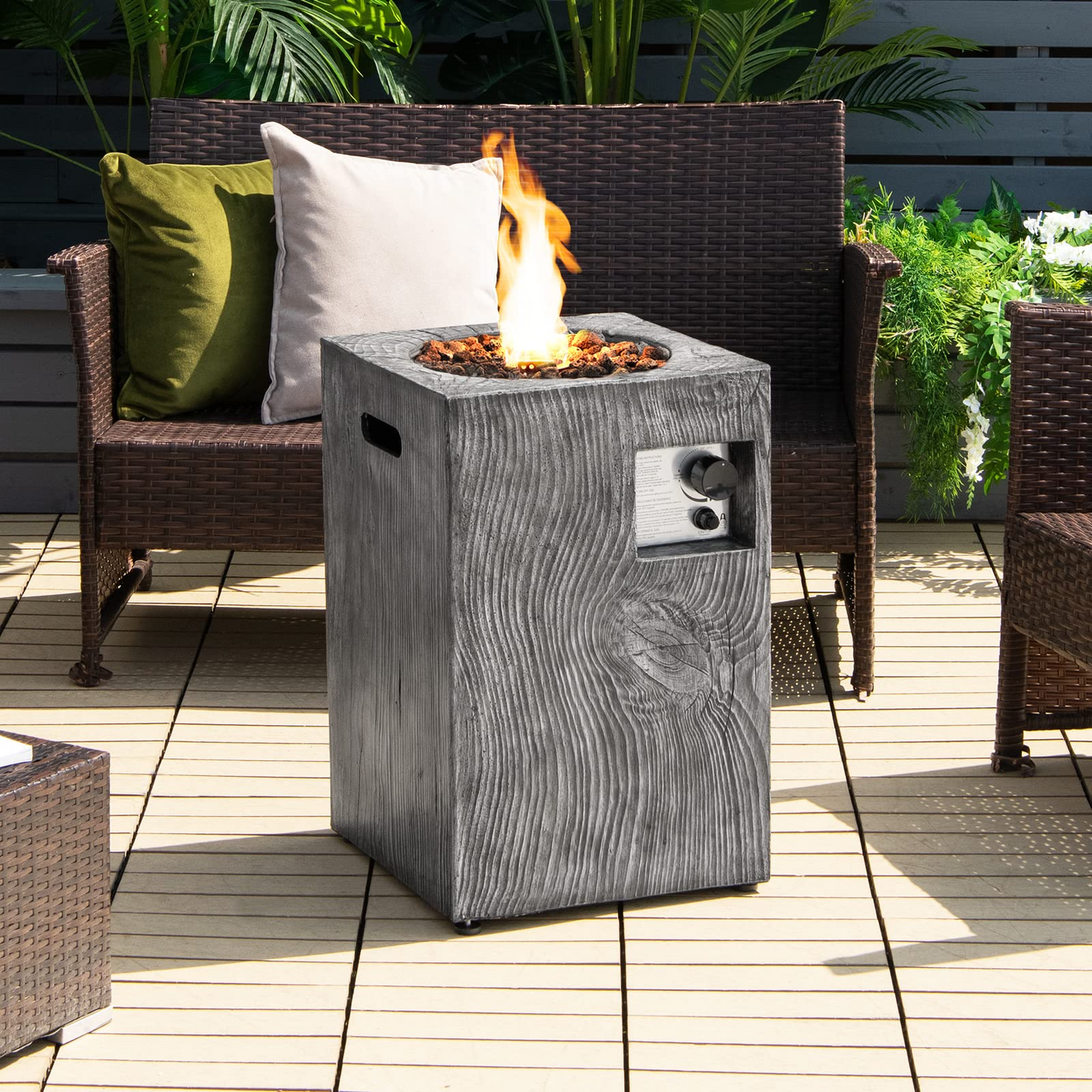 Tangkula 16 Inch Patio Propane Fire Pit, Patiojoy Electronic Ignition Square Gas Fire Pit with Protective Cover