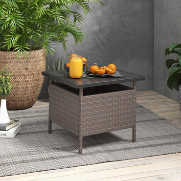 Tangkula Outdoor Wicker Table, Rattan Coffee Table with Umbrella Insert Hole, HDPE Tabletop & Sturdy Metal Frame