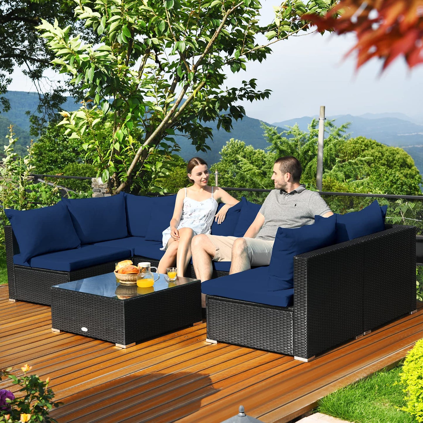 Tangkula 7 Piece Patio Furniture Set with Pillows and Cushions
