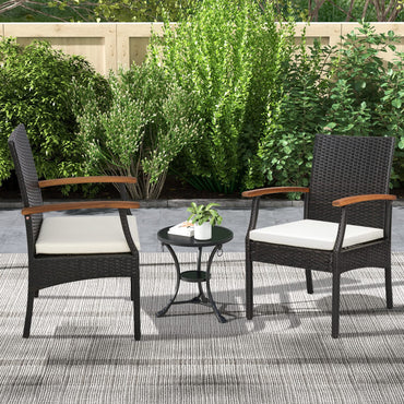 Tangkula Lot de 2 chaises de patio en osier, chaises d'extérieur en rotin synthétique avec coussin doux zippé et accoudoirs en bois d'acacia