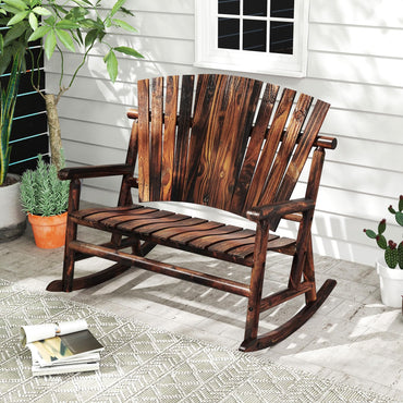 Tangkula 2-Person Wood Outdoor Rocking Chair