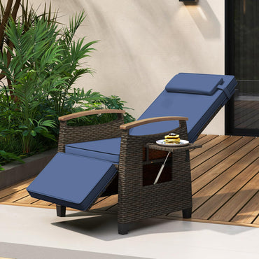 Fauteuil inclinable en osier Tangkula pour patio, chaise longue en rotin avec dossier et repose-pieds réglables