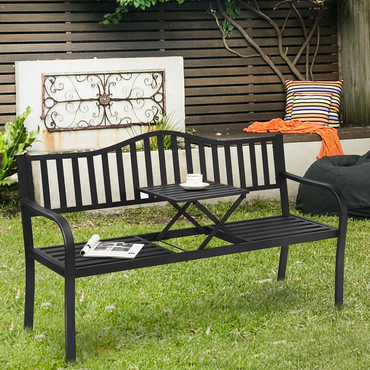 Tangkula Outdoor Garden Bench with Pullout Middle Table