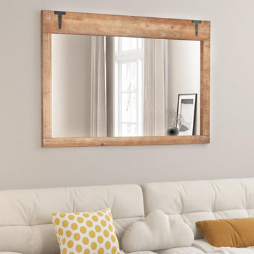 Miroir mural Tangkula style ferme, miroir de porte de grange rustique de 99 x 70 cm avec cadre en bois