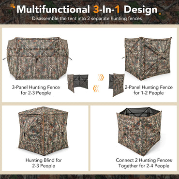 Tangkula 3-in-1 Hunting Blind for 2-4 Person, 360 Degree See Through Ground Blind with Skylight