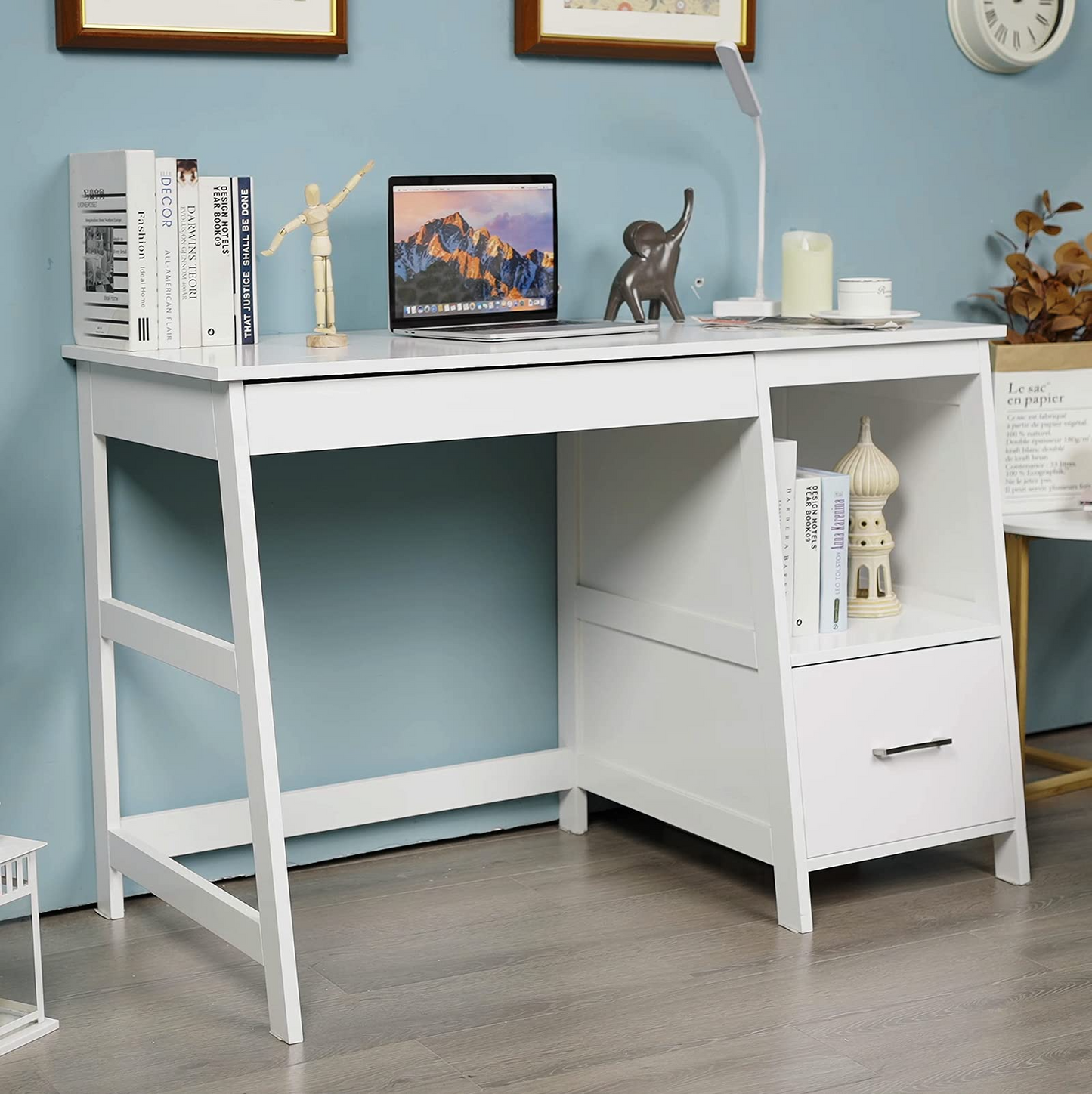47.5" Computer Desk with 2 Storage Drawers, Small Computer Table Study Writing Desk