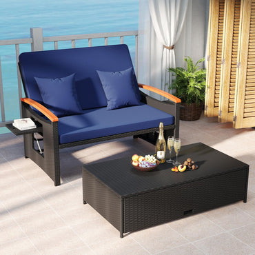 Tangkula Patio Rattan Daybed with 4-Level Adjustable Backrest | Double Sunbed for Yard & Poolside