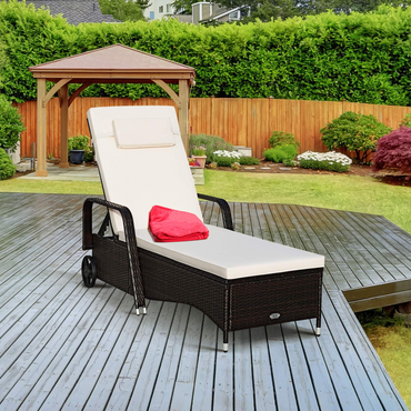 Chaise longue de patio Tangkula avec roues, transat d'extérieur réglable sur 6 positions avec cadre en acier