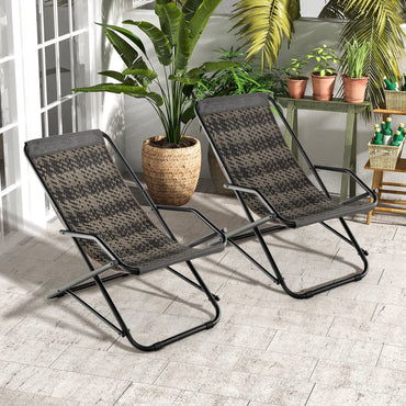 Tangkula Chaise longue en osier d'extérieur, chaise de terrasse avec siège en rotin
