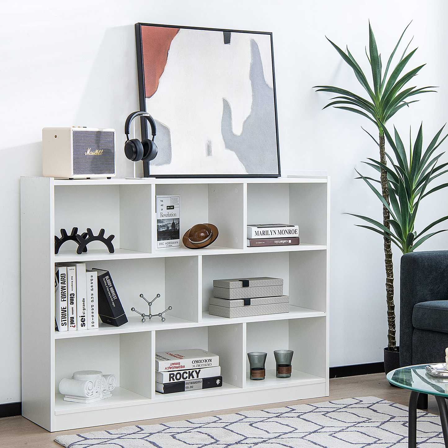 Tangkula 8-Cube Bookcase, Wood 3 Tier Open Storage Bookshelf, Modern Multipurpose Display Cabinet