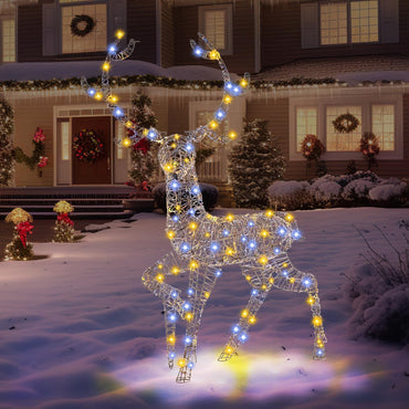 Tangkula 4.6 FT Christmas 3D Lighted Reindeer, Pre-Lit Rattan Buck with Large Antlers & 170 LED Lights