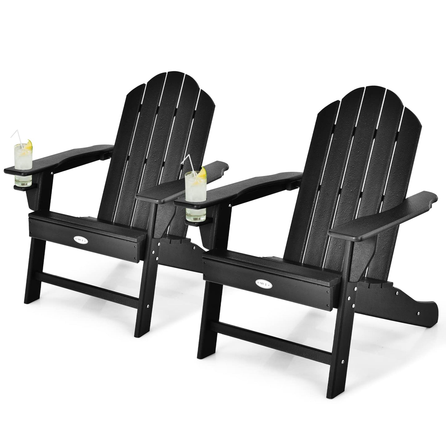 Tangkula Adirondack Chair Outdoor, Fade Resistant HDPE Armchairs with Cup Holder