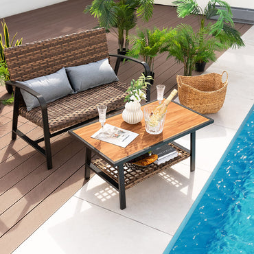 Ensemble de mobilier de jardin en osier Tangkula 2 pièces avec coussin en fibre d'air 4D
