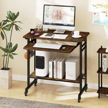 Tangkula Rolling Computer Desk Cart with Keyboard Tray