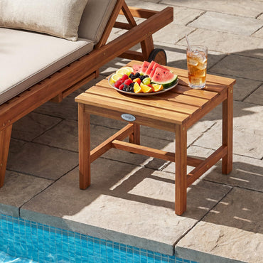 Tangkula 17" Patio Acacia Wood Side Table