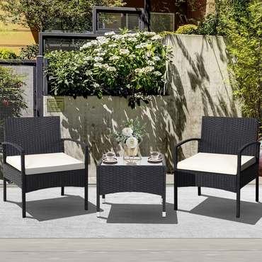 3 Pieces Patio Rattan Conversation Set - Tangkula
