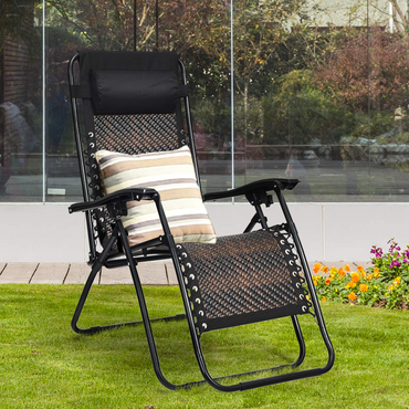 Chaise longue inclinable zéro gravité en rotin pour terrasse Tangkula