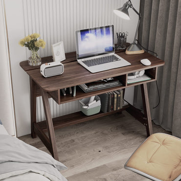 Bureau d'écriture Tangkula Mid-century avec cubes de rangement et compartiment caché