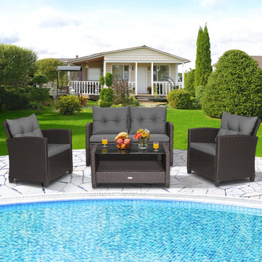 Ensemble de mobilier d'extérieur Tangkula 4 pièces en rotin
