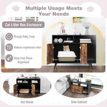 Tangkula Cat Litter Box Enclosure, Hidden Cat Washroom Furniture with Double Door Cabinet