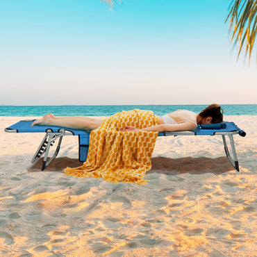 Tangkula Tanning Chair, Outdoor Folding Beach Lounge Chair with Face Hole