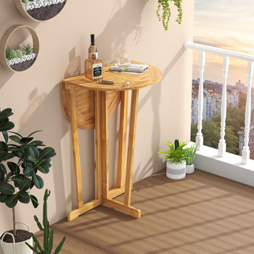 Table de bar pliable d'extérieur Tangkula, table de bistrot haute en bois de teck avec plateau ovale et piètement croisé
