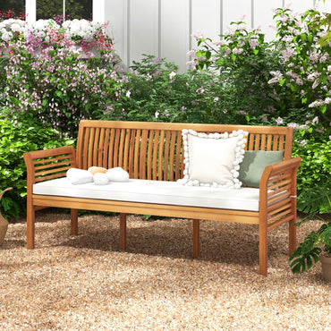Banc de patio 3 places en bois Tangkula, banc en acacia de 62,5 pouces de long avec coussins d'assise moelleux