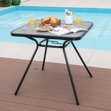 Table de salle à manger d'extérieur Tangkula pour 4 personnes, table de bistrot de terrasse de 81,3 x 81,3 cm avec trou pour parasol de 4,6 cm