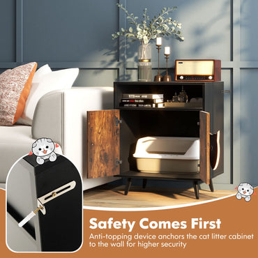 Tangkula Cat Litter Box Enclosure, 2-in-1 Cat Washroom Cabinet with Open Compartment