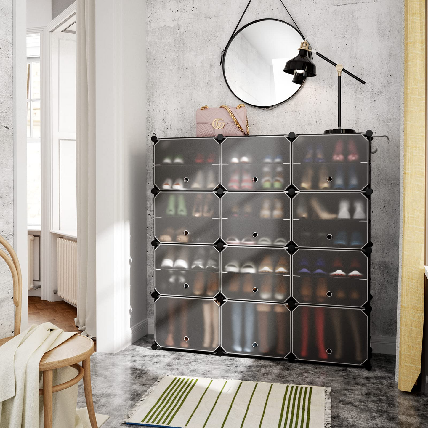 Tangkula 48 Pairs Shoe Rack Organizer, 12-Cube Shoe Storage Cabinet with Removable Shelf