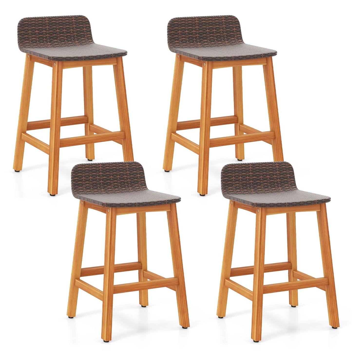 Tangkula Solid Acacia Wood Bar Stools Set
