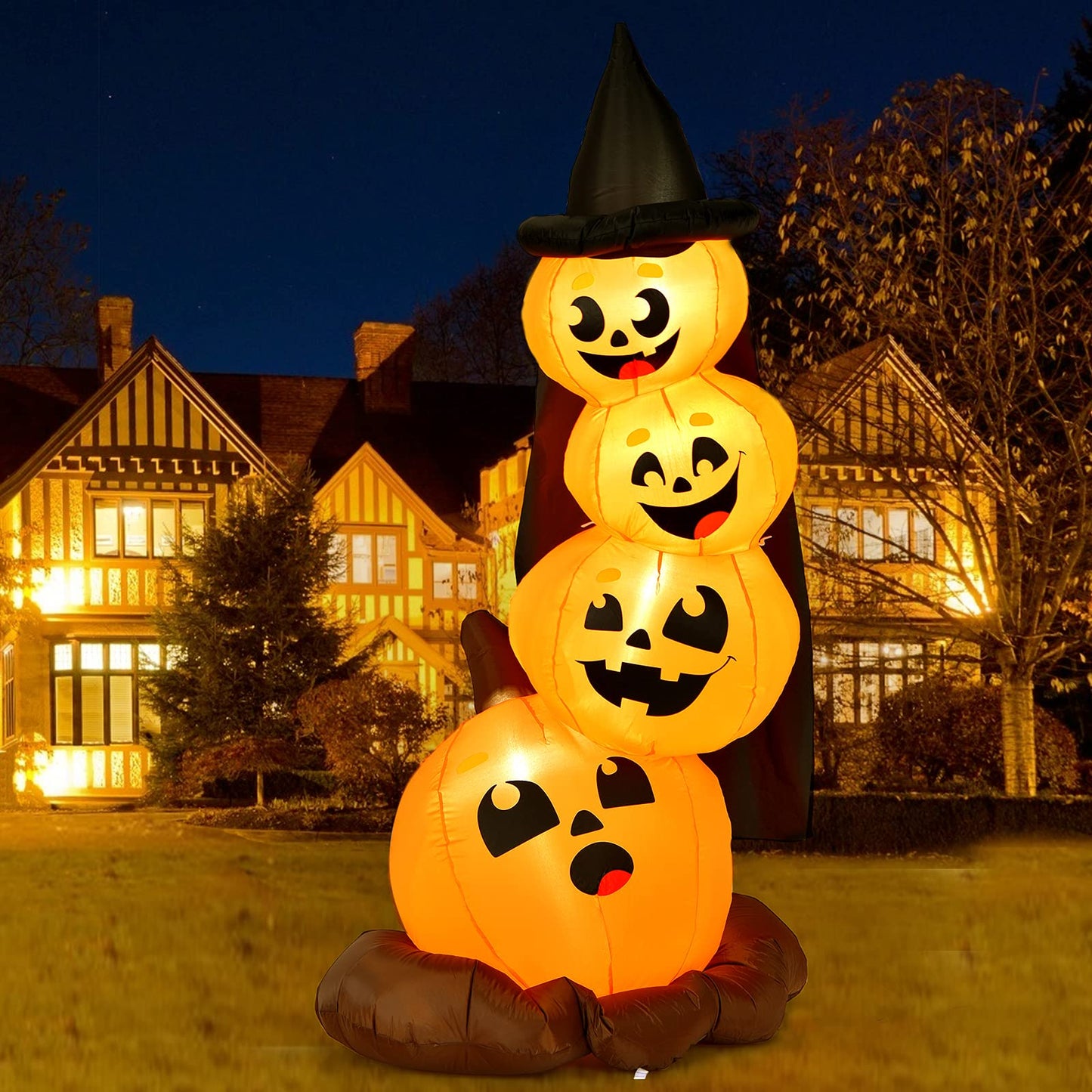 7 Ft Halloween Inflatable Stacked Pumpkins with Build-in LED Lights & Blower