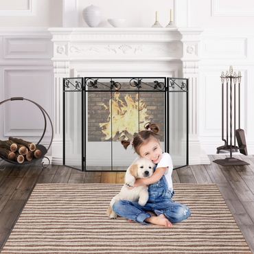 Tangkula 3-Panel Fireplace Screen, Folding Decorative Spark Guard with Exquisite Pattern for Baby & Pets