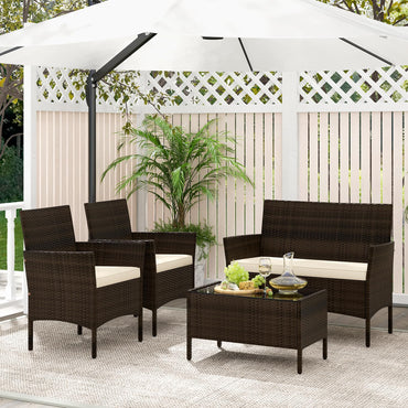 Ensemble de conversation en rotin Tangkula de 4/8 pièces pour patio, ensemble de meubles d'extérieur en osier avec chaise, causeuse et table en verre trempé.