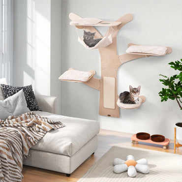 Tangkula Wall Mounted Cat Tree Furniture with 4 Padded Platforms