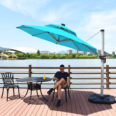 Tangkula 10 FT LED Cantilever Offset Hanging Patio Umbrella with Weight Base